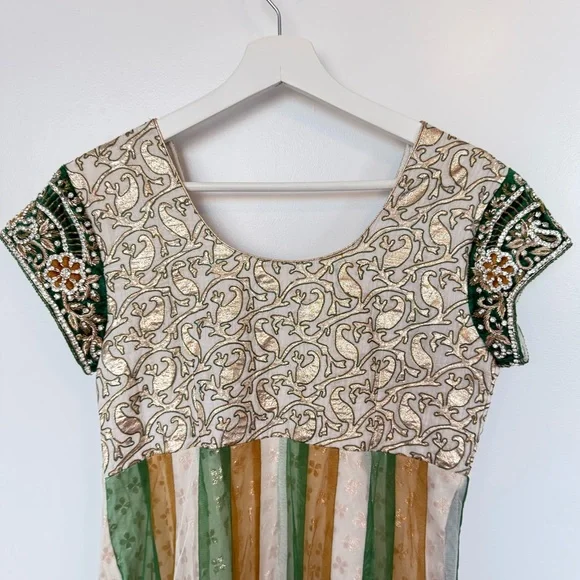Indian Gold and Green embroidered Dress. Medium.
